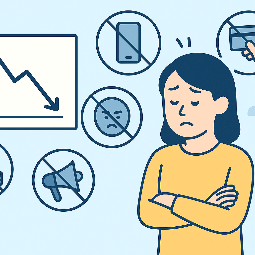 「下落相場」でやってはいけない5つの行動のイメージ